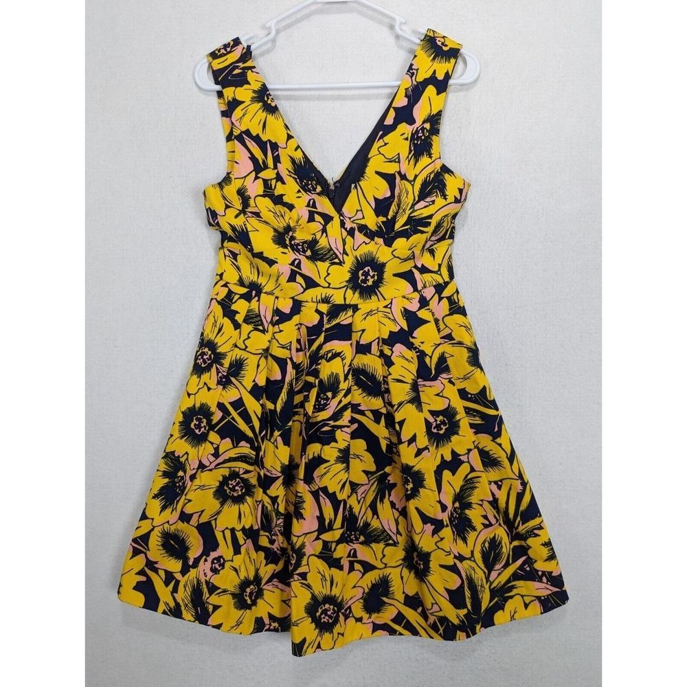 J Crew Summer Floral Pique Dress Size 2 Cotton Blend Yellow Blue Sleeveless